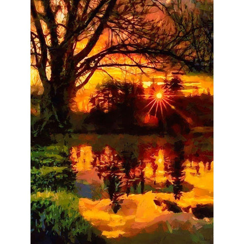 Sunset above the Lake Gold Ornate Wood Framed Art Print with Double Matting by Medeiros, Celito
