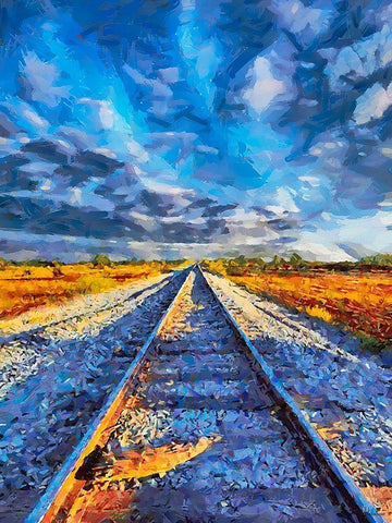 Railway Tracks I White Modern Wood Framed Art Print with Double Matting by Medeiros, Celito