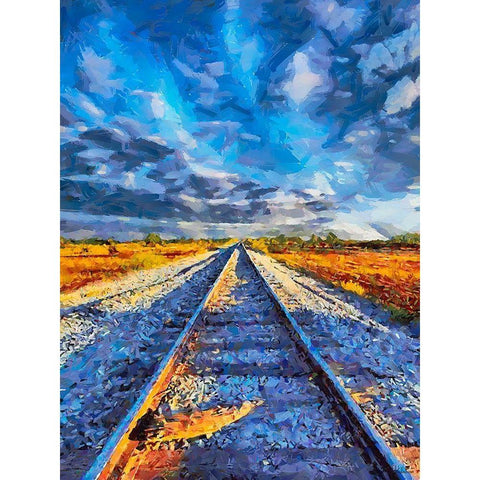 Railway Tracks I Black Modern Wood Framed Art Print by Medeiros, Celito