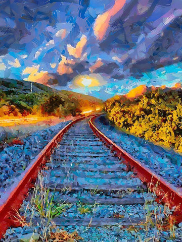 Railway Tracks II Black Ornate Wood Framed Art Print with Double Matting by Medeiros, Celito