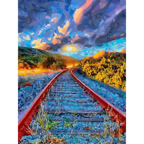 Railway Tracks II Black Modern Wood Framed Art Print with Double Matting by Medeiros, Celito