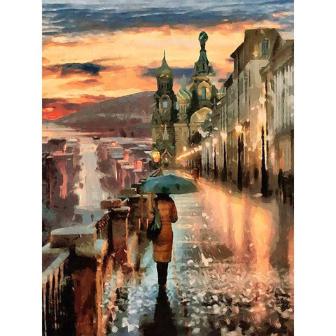A Walk in Moscow White Modern Wood Framed Art Print by Medeiros, Celito