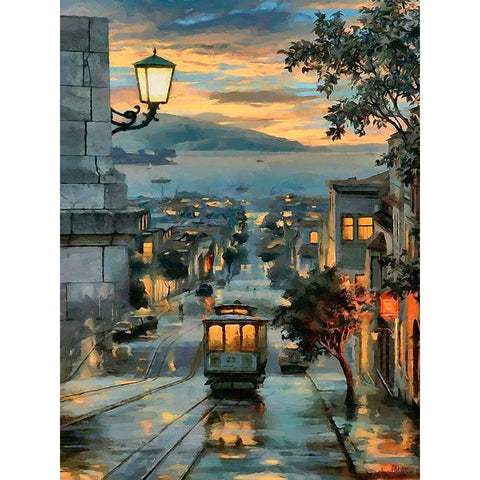 Cable Car in San Francisco I Black Modern Wood Framed Art Print with Double Matting by Medeiros, Celito