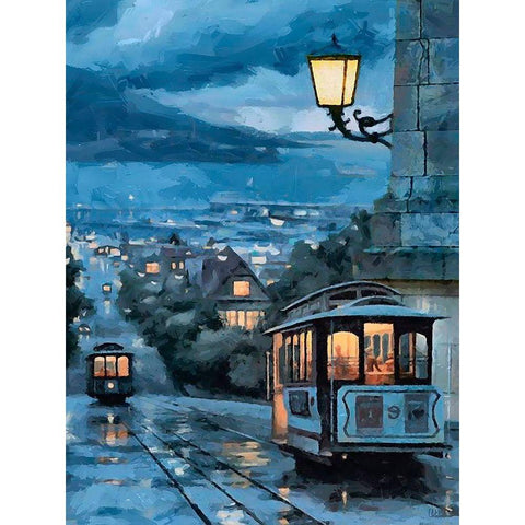 Cable Car in San Francisco III Black Modern Wood Framed Art Print with Double Matting by Medeiros, Celito