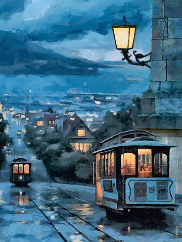 Cable Car in San Francisco III Black Ornate Wood Framed Art Print with Double Matting by Medeiros, Celito