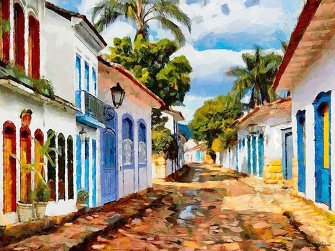 A Town in Brazil I White Modern Wood Framed Art Print with Double Matting by Medeiros, Celito