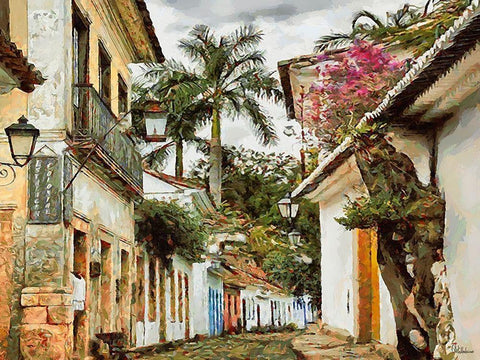 A Town in Brazil III White Modern Wood Framed Art Print with Double Matting by Medeiros, Celito