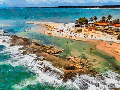 A Tropical Beach White Modern Wood Framed Art Print with Double Matting by Medeiros, Celito