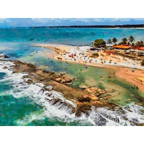 A Tropical Beach Black Modern Wood Framed Art Print by Medeiros, Celito