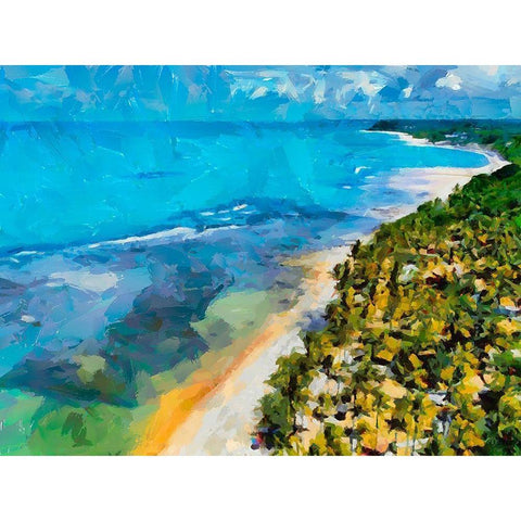 Beach by the Azure Sea I Black Modern Wood Framed Art Print with Double Matting by Medeiros, Celito