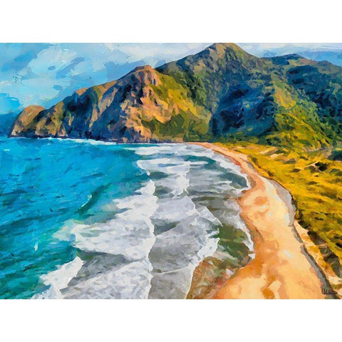 Beach by the Azure Sea II Black Modern Wood Framed Art Print with Double Matting by Medeiros, Celito