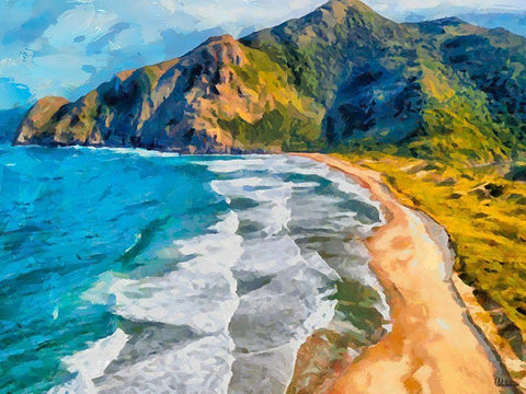 Beach by the Azure Sea II White Modern Wood Framed Art Print with Double Matting by Medeiros, Celito