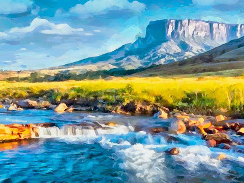 Table Mountain White Modern Wood Framed Art Print with Double Matting by Medeiros, Celito