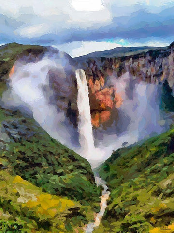 Watterfall White Modern Wood Framed Art Print with Double Matting by Medeiros, Celito