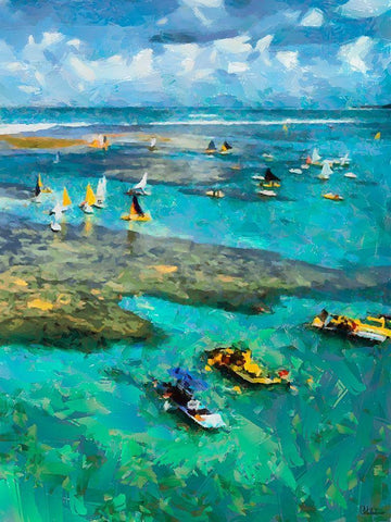 Sailing Boats White Modern Wood Framed Art Print with Double Matting by Medeiros, Celito