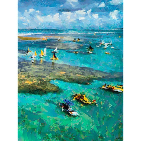 Sailing Boats Gold Ornate Wood Framed Art Print with Double Matting by Medeiros, Celito