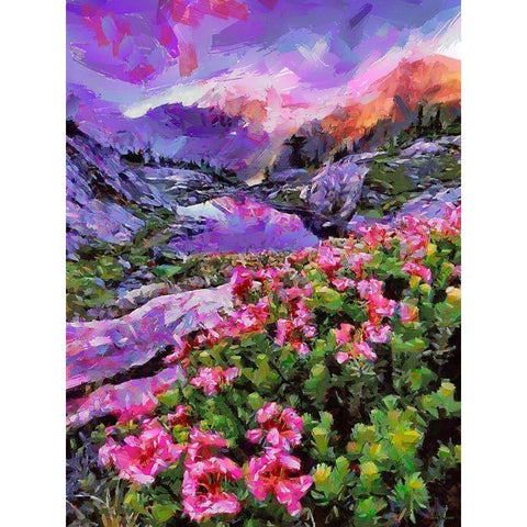 Landscape with Pink Flowers I Black Modern Wood Framed Art Print with Double Matting by Medeiros, Celito