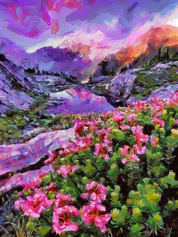 Landscape with Pink Flowers I White Modern Wood Framed Art Print with Double Matting by Medeiros, Celito