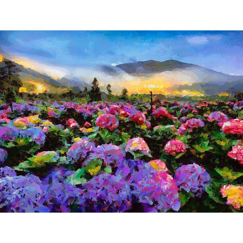 Landscape with Pink Flowers II Gold Ornate Wood Framed Art Print with Double Matting by Medeiros, Celito