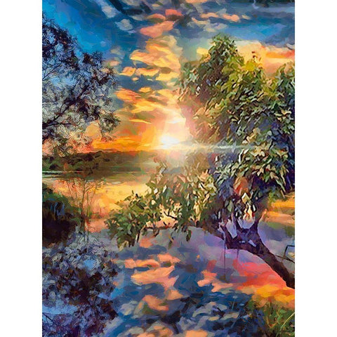 Sunset above the Lake Gold Ornate Wood Framed Art Print with Double Matting by Medeiros, Celito