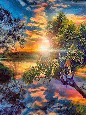 Sunset above the Lake Black Ornate Wood Framed Art Print with Double Matting by Medeiros, Celito