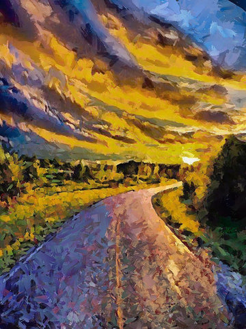 Sunset Road I White Modern Wood Framed Art Print with Double Matting by Medeiros, Celito