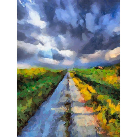 The Road with Clouds Gold Ornate Wood Framed Art Print with Double Matting by Medeiros, Celito