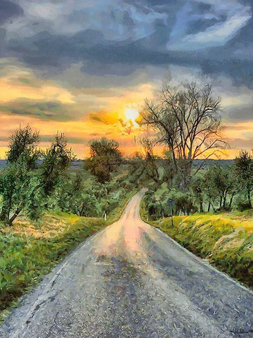 Sunset Road II White Modern Wood Framed Art Print with Double Matting by Medeiros, Celito