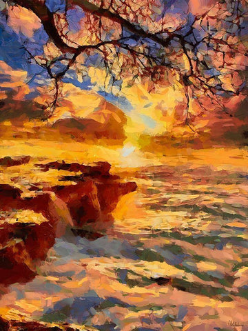 Cliff above the Sea White Modern Wood Framed Art Print with Double Matting by Medeiros, Celito