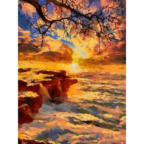 Cliff above the Sea Gold Ornate Wood Framed Art Print with Double Matting by Medeiros, Celito