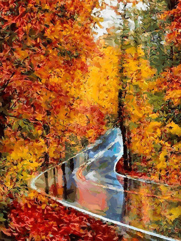 Autumn Road after Rain White Modern Wood Framed Art Print with Double Matting by Medeiros, Celito