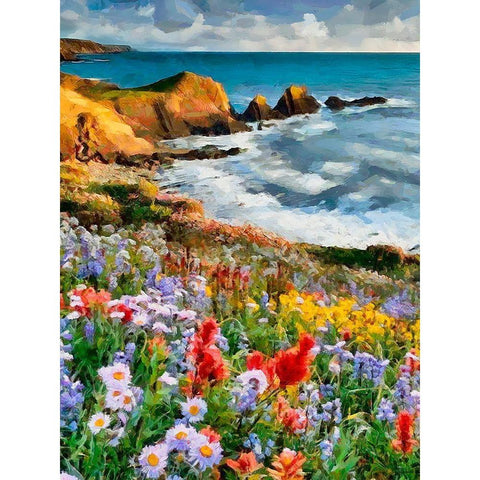 Flowers in the Meadow by the Sea I Black Modern Wood Framed Art Print by Medeiros, Celito