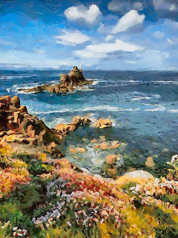 Flowers in the Meadow by the Sea II Black Ornate Wood Framed Art Print with Double Matting by Medeiros, Celito