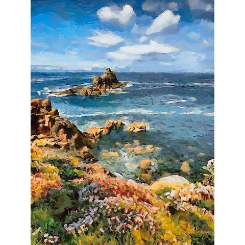 Flowers in the Meadow by the Sea II Black Modern Wood Framed Art Print with Double Matting by Medeiros, Celito