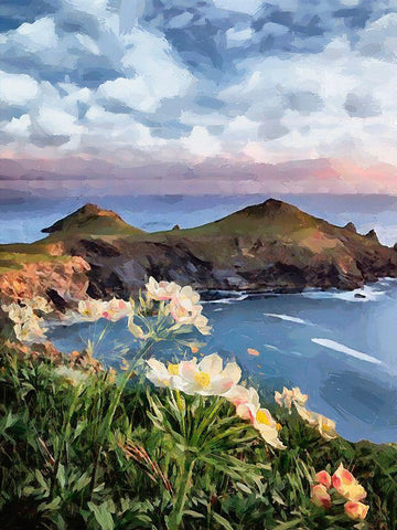 Flowers in the Meadow by the Sea III Black Ornate Wood Framed Art Print with Double Matting by Medeiros, Celito