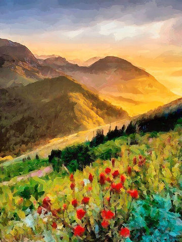 Meadow in the Mountains Black Ornate Wood Framed Art Print with Double Matting by Medeiros, Celito