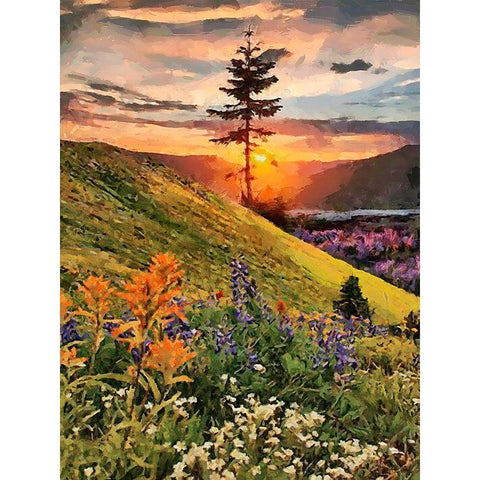 Sunrise behind a Tree Gold Ornate Wood Framed Art Print with Double Matting by Medeiros, Celito