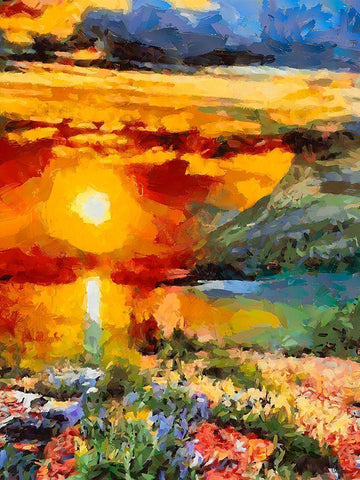 Bloody Sunset Black Ornate Wood Framed Art Print with Double Matting by Medeiros, Celito