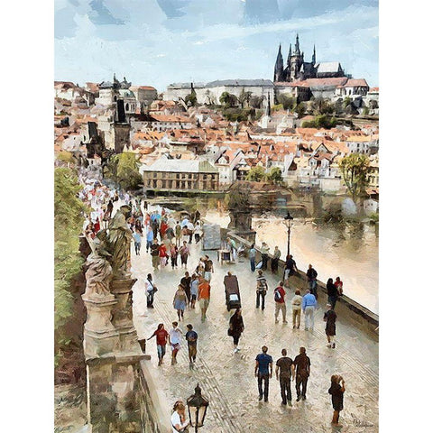 Charles Bridge in Prague White Modern Wood Framed Art Print by Medeiros, Celito