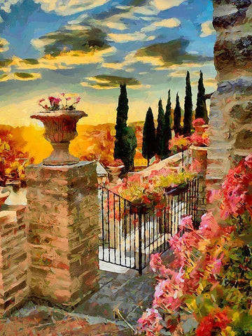 A Terrace in Tuscany Black Ornate Wood Framed Art Print with Double Matting by Medeiros, Celito