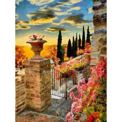A Terrace in Tuscany Black Modern Wood Framed Art Print with Double Matting by Medeiros, Celito