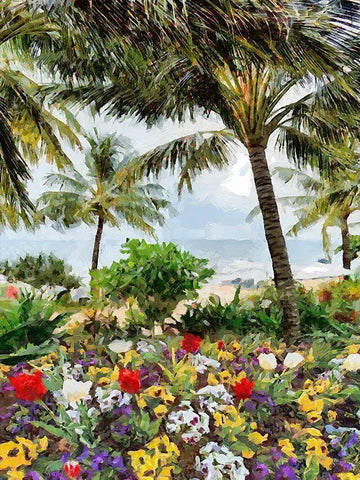 Flowers on the Palm Beach White Modern Wood Framed Art Print with Double Matting by Medeiros, Celito