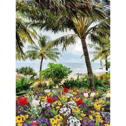 Flowers on the Palm Beach Black Modern Wood Framed Art Print by Medeiros, Celito