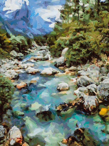 Stream in the Mountains I Black Ornate Wood Framed Art Print with Double Matting by Medeiros, Celito