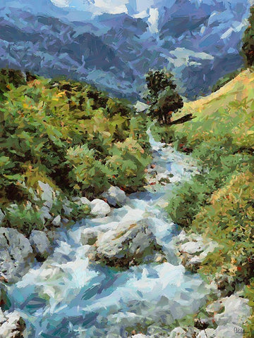 Stream in the Mountains III White Modern Wood Framed Art Print with Double Matting by Medeiros, Celito