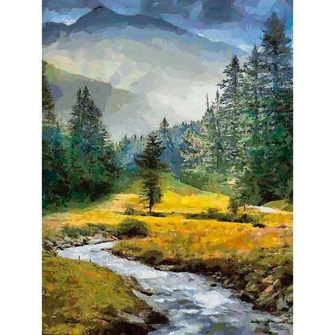 Stream in the Mountains VII Gold Ornate Wood Framed Art Print with Double Matting by Medeiros, Celito