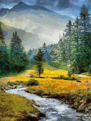 Stream in the Mountains VII White Modern Wood Framed Art Print with Double Matting by Medeiros, Celito