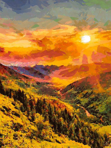 Sunset in the Mountains I White Modern Wood Framed Art Print with Double Matting by Medeiros, Celito