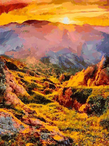 Sunset in the Mountains II White Modern Wood Framed Art Print with Double Matting by Medeiros, Celito