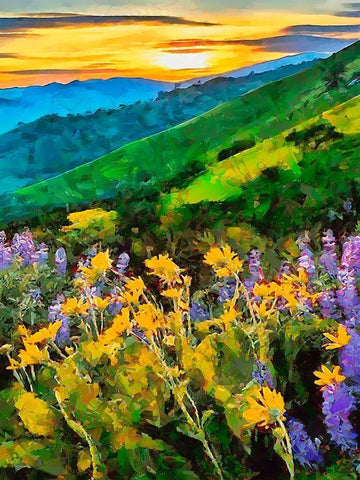 Mountains Meadow II Black Ornate Wood Framed Art Print with Double Matting by Medeiros, Celito